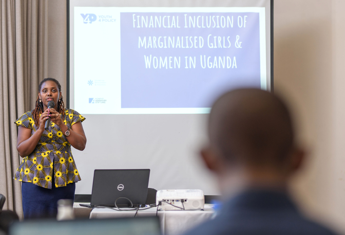 Photo of Harriet speaking at an event.