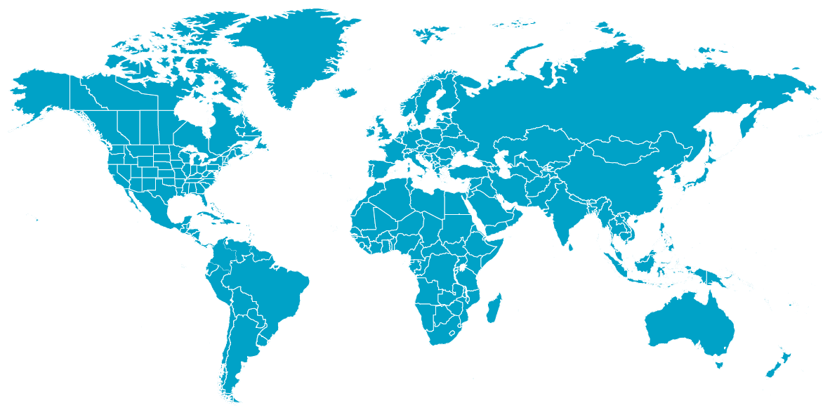 World map in One Young World themed blue