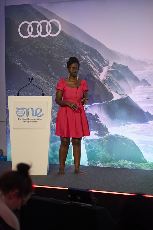 Crystal Asige presenting on the ‘Empowering Progress / Audi Stage’ at OYW Manchester Summit 2022