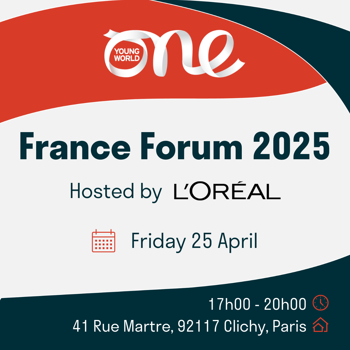 One Young World | France Forum 2025 hosted by L'Oreal, Friday 25 April, 17h00 to 20h00, 41 Rue Martre, 92117, Clichy, Paris