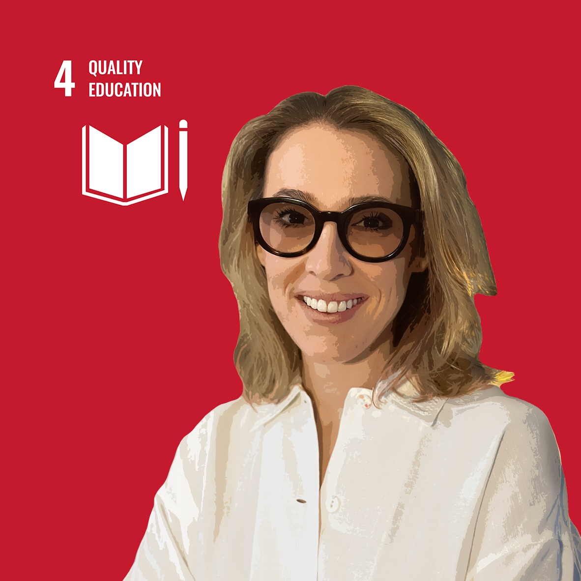 Image of Hortense Decaux against backdrop for SDG 4