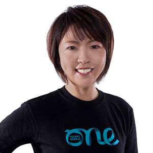 Portrait of Yuka Imanishi wearing black tee shirt with One Young World Logo