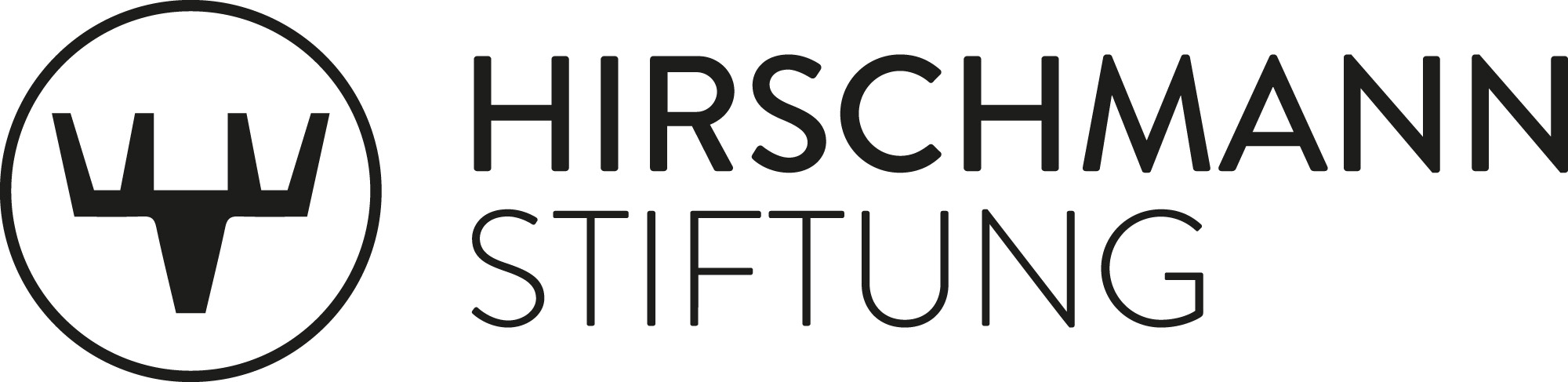 Black and white logo for the company Hirschmann Stiftung Zweizeilig
