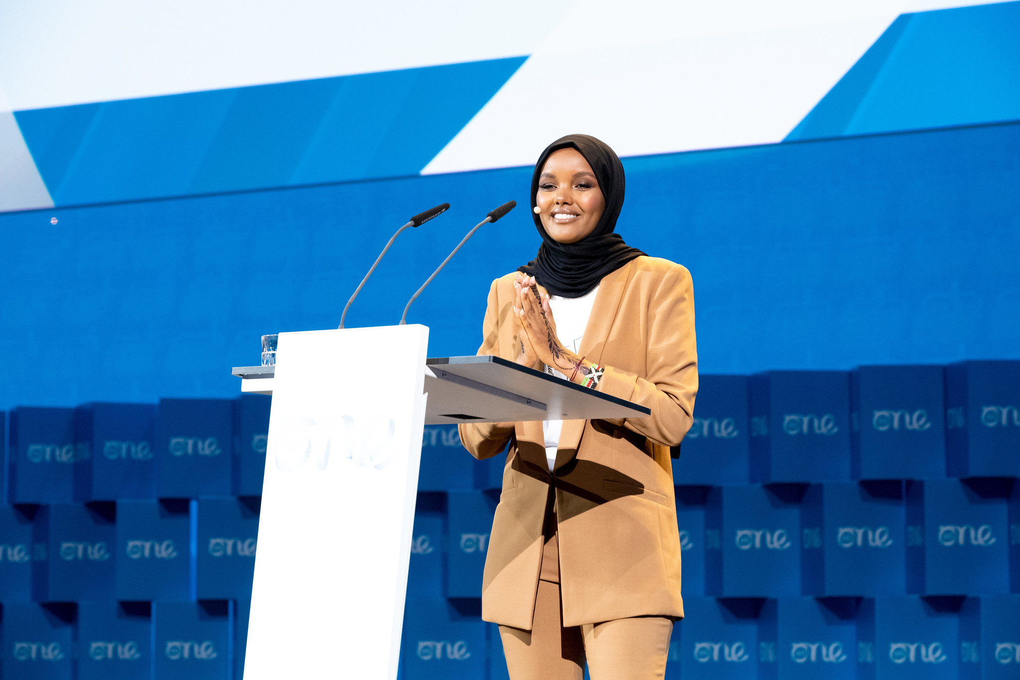 Halima Aden welcomes attendees to the 2021 Munich Summit