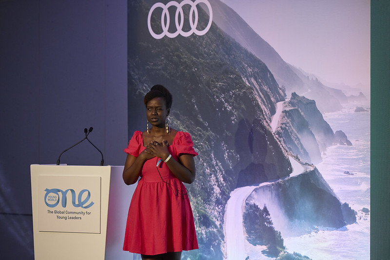 Crystal Asige presenting on the ‘Empowering Progress / Audi Stage’ at OYW Manchester Summit 2022