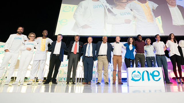  Juan Manuel Santos Addresses the One Young World Summit in Bogotá