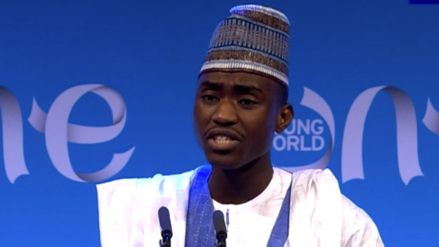 Imrana Alhaji Buba speaking at the 2018 One Young World Summit in The Hague, Netherlands