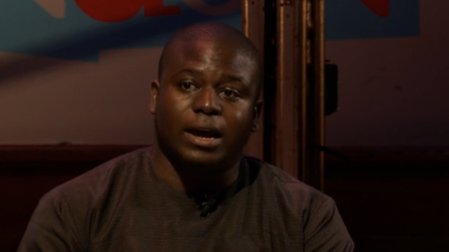 Nelson Olanipekun speaking at the 2019 One Young World Summit in London