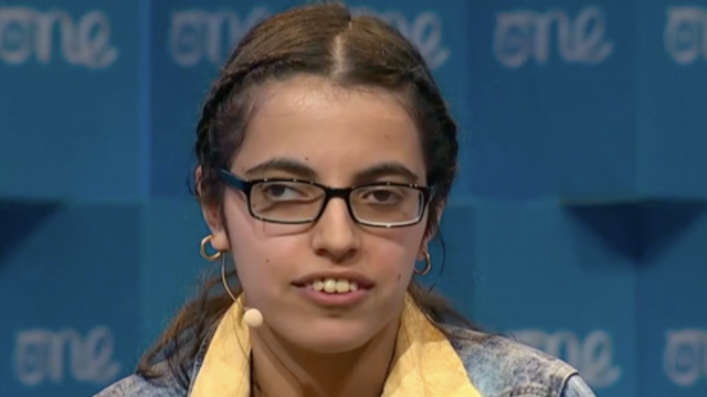 Nujeen Mustafa speaking at One Young World Summit
