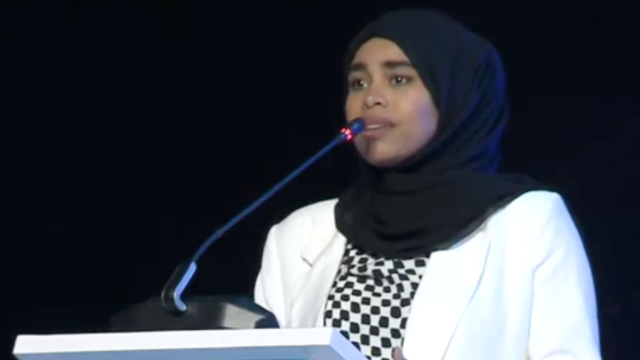 Rumaitha al Busaidi speaking at One Young World Summit