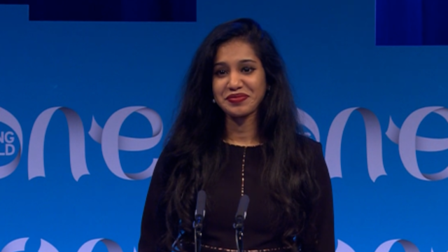 Spandana Palaypu speaking at the 2018 One Young World Summit in The Hague, Netherlands
