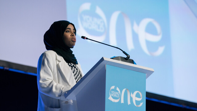 Rumaitha al Busaidi speaking at One Young World Summit