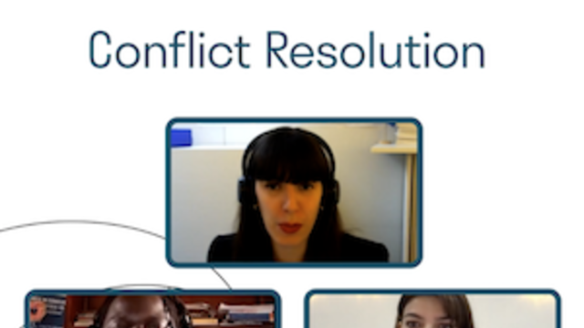Video thumbnail that reads Conflict Resolution with three images of speaker portraits