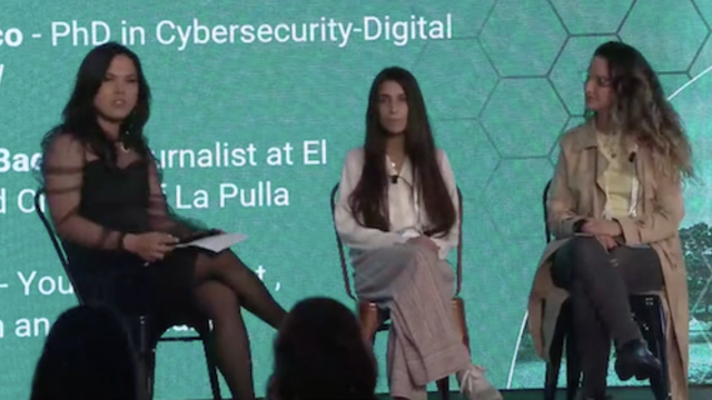 Panellists waiting to discuss the topic of "Audi - Journalism, Democracy and Accountability" at a OYW Summit