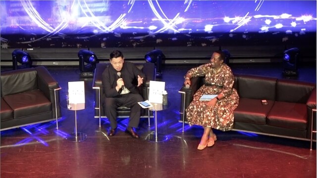 James Chau with Angela Williams on the Audi Stage, speaking on: The Fight to Reach Zero Hunger By 2030