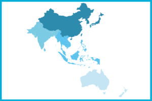 Map of Australia, New Zealand and Asia