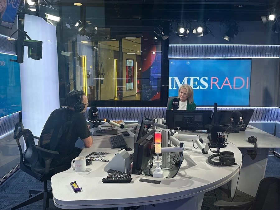 In Times Radio studio closeup photo of Kate Robertson live on air 