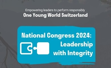 A One Young World banner that reads OYW Switzerland National Congress 2024: Leadership with Integrity