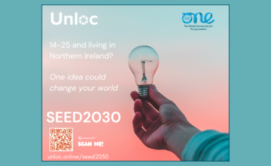 Unloc. 14-25 and living in Northern Ireland? One idea could change your world. Seed2030. Scan me!