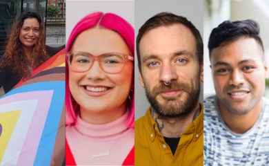 Four images of the activists spotlighted in the blog. From left to right the headshots show Nandini Tanya Lallmonis, Bethany Moore, Stewart O'Callaghan, and Mathew Siliga Amituanai 