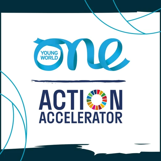 A Promotional Graphic that has the One Young World Logo and the phrase ' Action Accelerator'